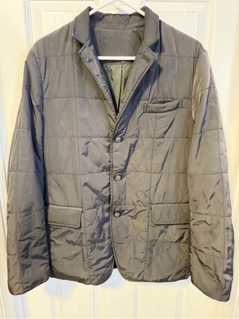 Louis Castel Mens 100cm M Lightweight Quilted Puffy Packable Travel Jacket Gray